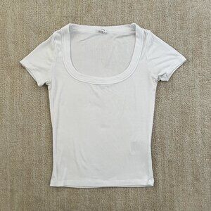 Cotton On White Ribbed Short Sleeve Crop T-Shirt Top XS